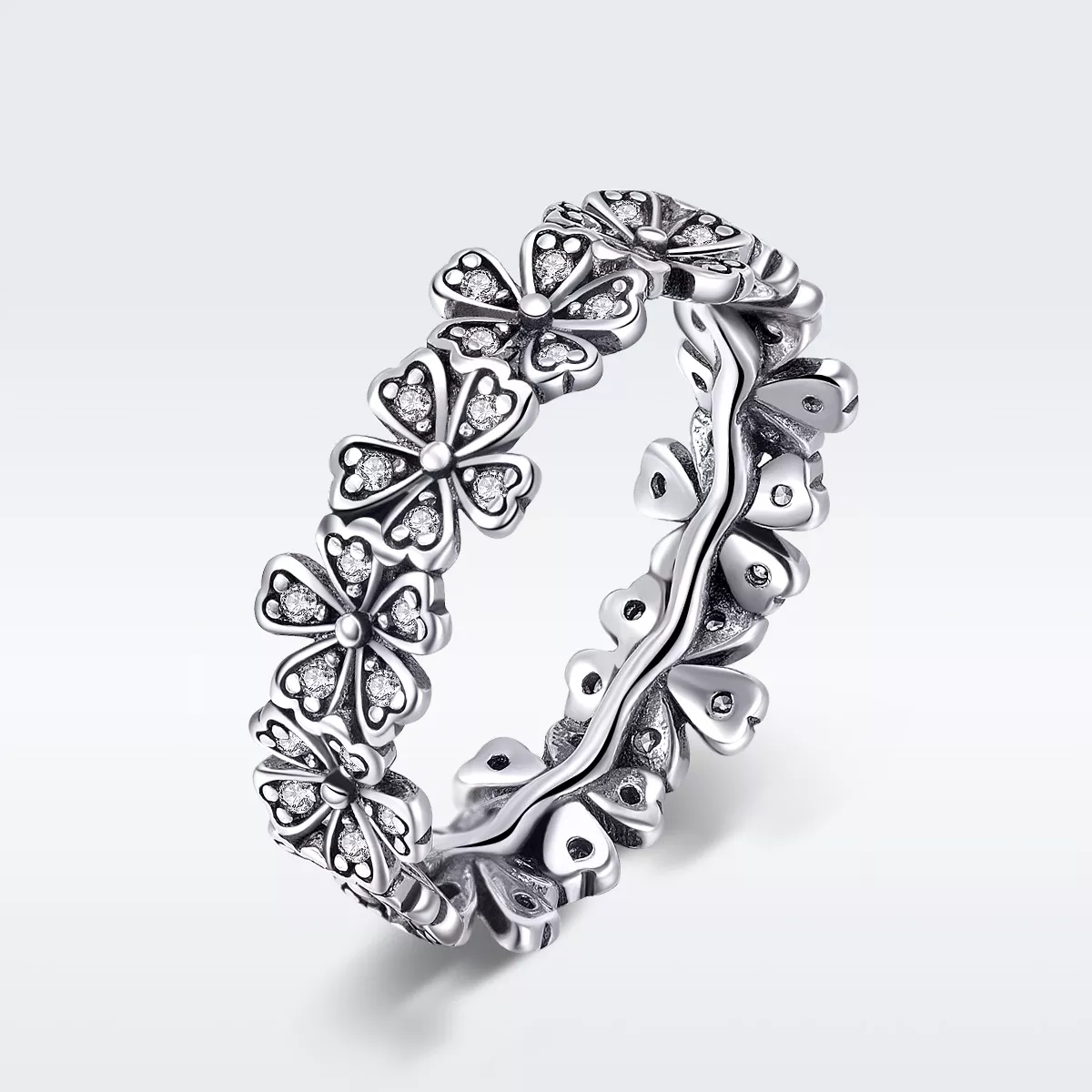 anillo de plata estilo pandora con flores margaritas scr397