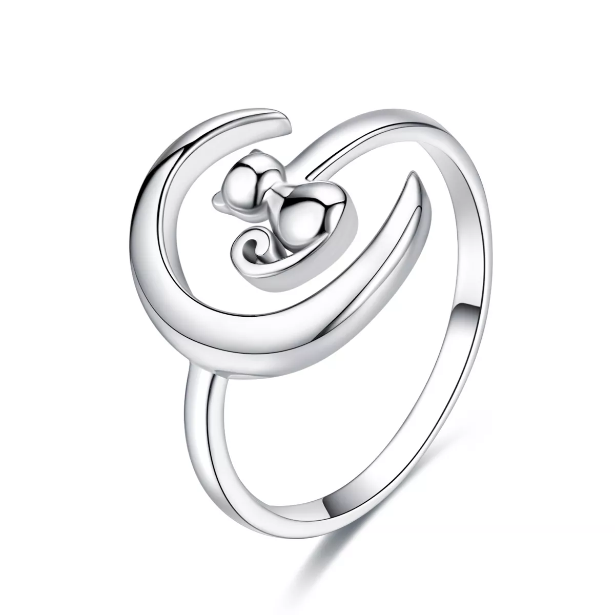 anillo de plata estilo pandora con luna y gato scr451