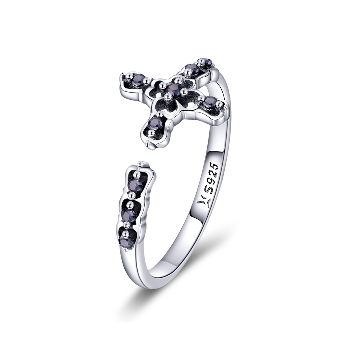 anillo de plata estilo pandora con luz de la cruz scr447