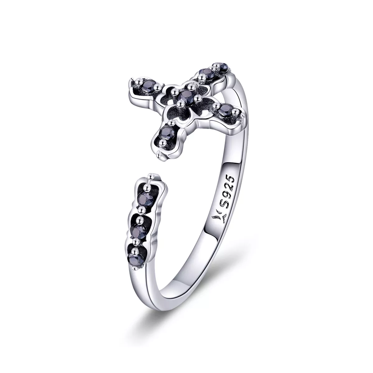 anillo de plata estilo pandora con luz de la cruz scr447