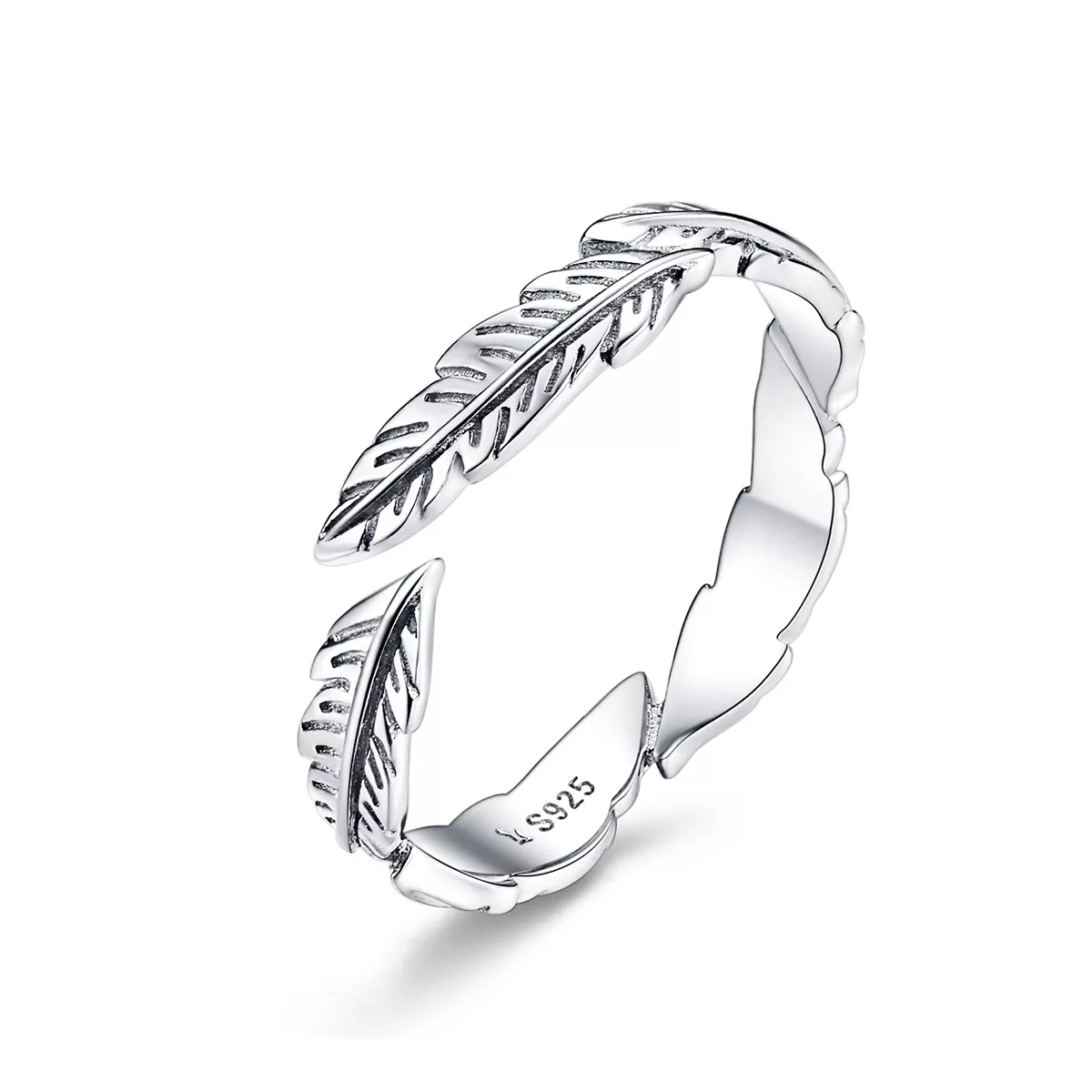 anillo de pluma de plata al estilo pandora scr517