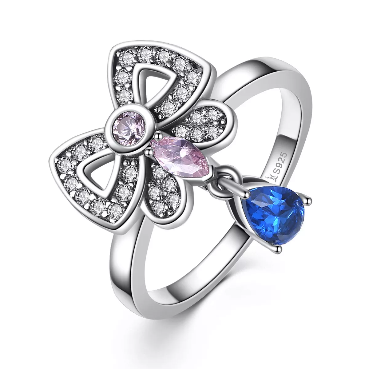 anillo desmontable de estilo pandora con mariposa plateada scr014