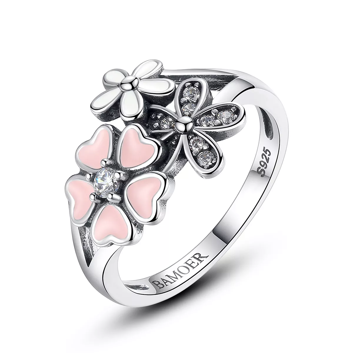 anillo estilo pandora de plata con flores de cerezo scr004
