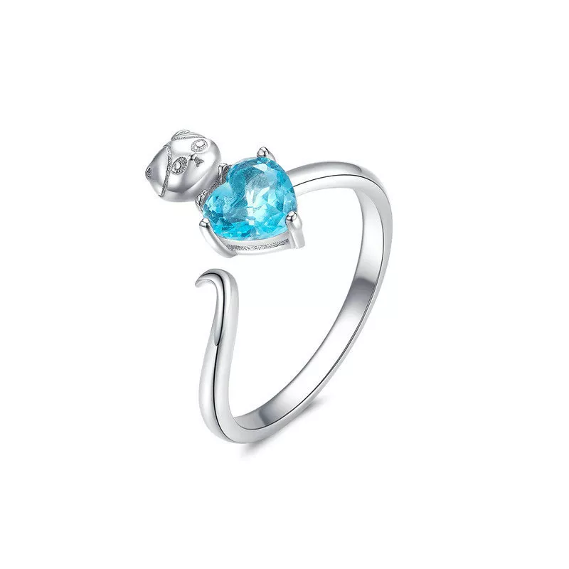 anillo estilo pandora de plata con gatito azul scr533