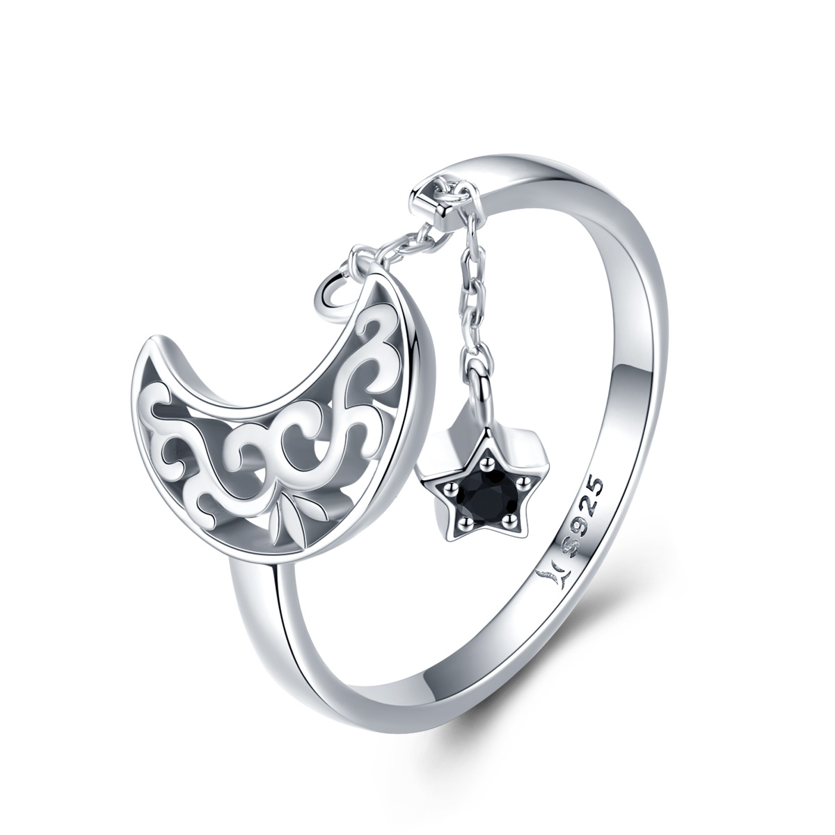 anillo pandora style plata estrella luna scr479
