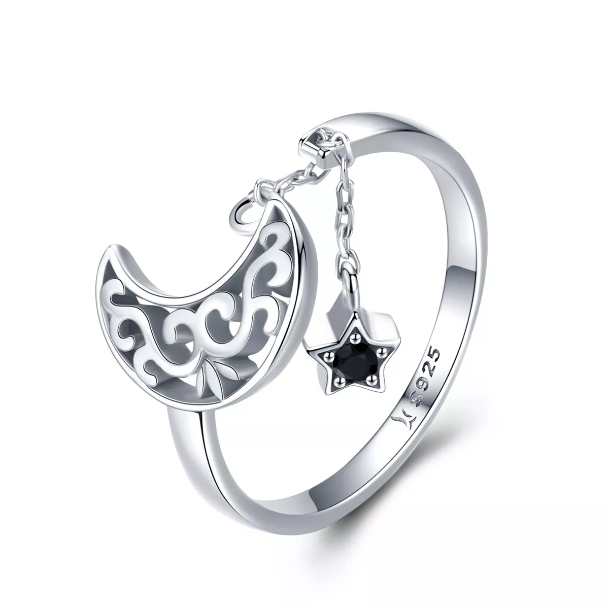 anillo pandora style plata estrella luna scr479