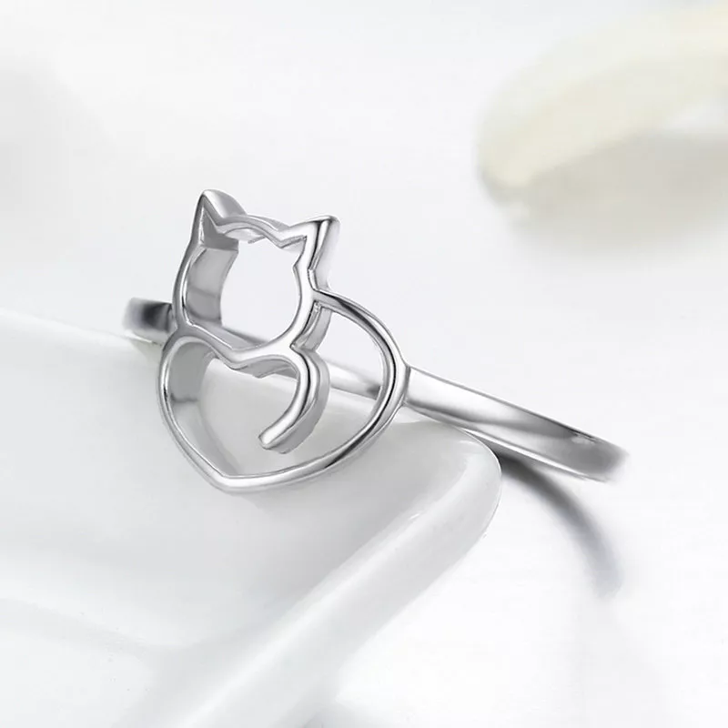 (imagen para) Anillo travieso de gatito plateado estilo Pandora - SCR104 - Ver 2