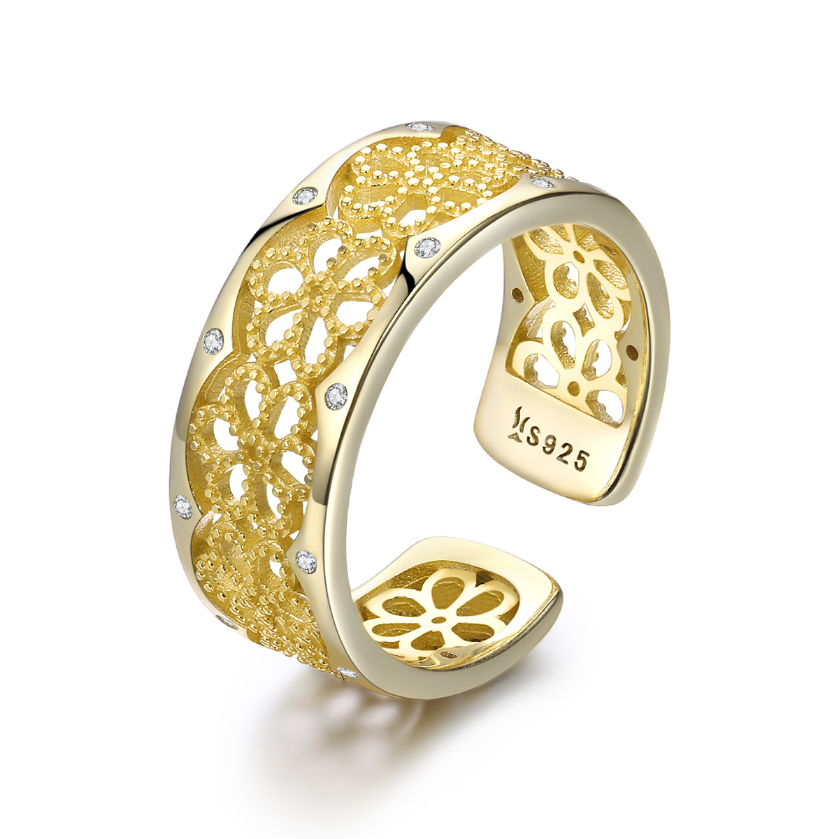 estilo pandora anillo de encaje bañado en oro scr460